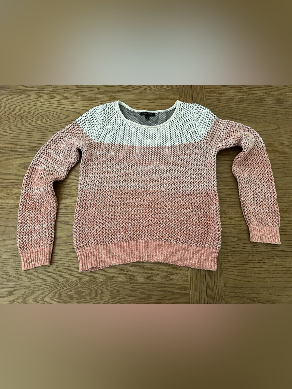 Banana Republic Peach and White ombre Open-Weave Crew Sweater Sz s very thick!